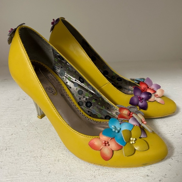 Poetic License Yellow Heels with Multicolor Floral Accents - Picture 1 of 6